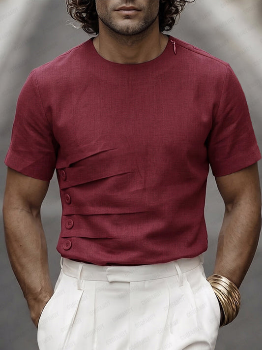 Stylish Shoulder Zipper Pleated Design T-Shirt