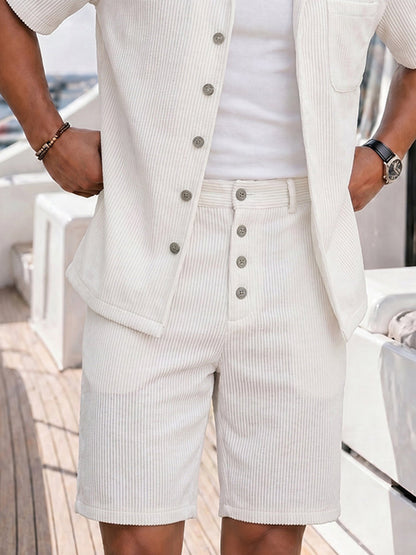 Versatile Style Ribbed Texture Shirt Shorts Set