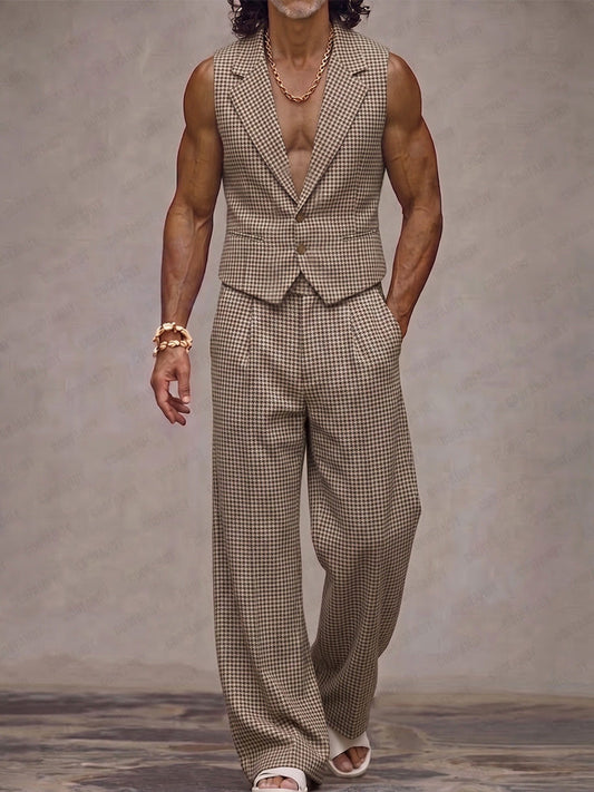 Modern Plaid Suit Vest and Pants Set