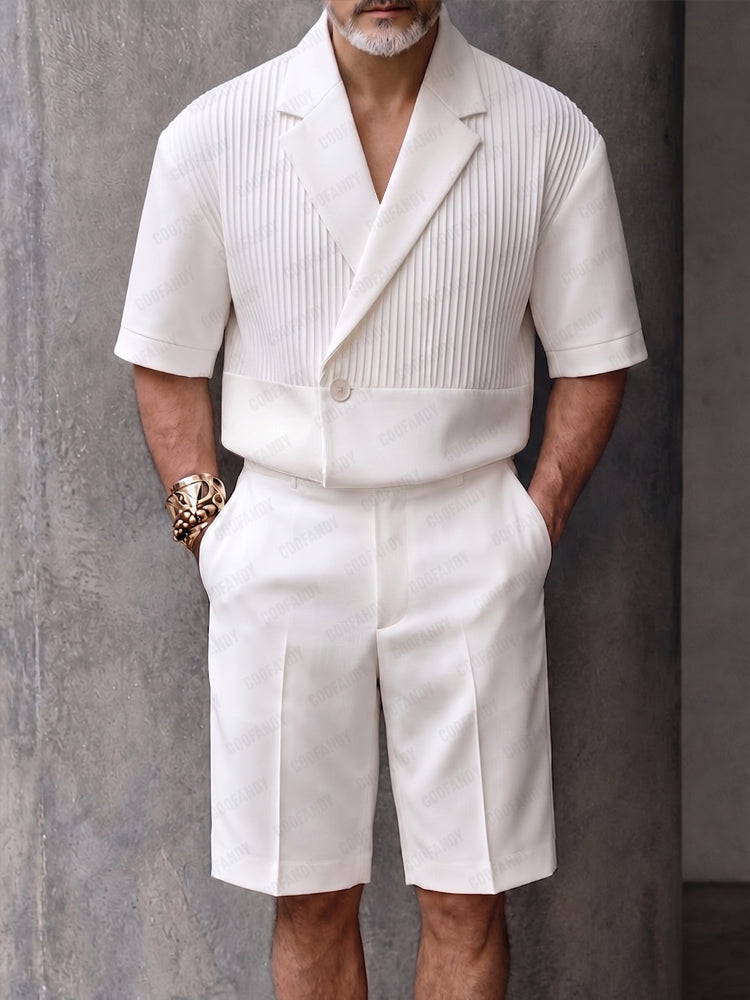 Smart Casual Pleated Short Sleeve Blazer Shorts Set