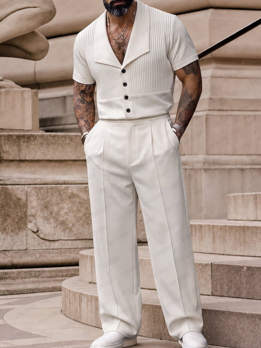 Casual Modern Pleated Shirt Pants Set