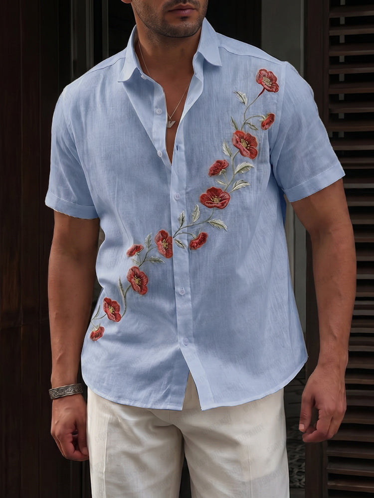 Summer Floral Embroidered 100% Cotton Shirt