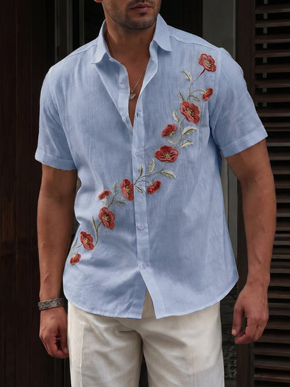 Summer Floral Embroidered 100% Cotton Shirt