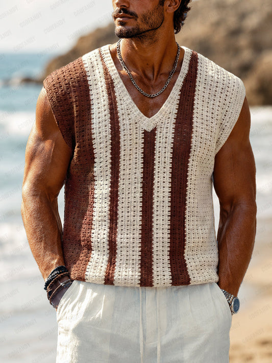 Casual Contrast Crochet Knit Tank Top