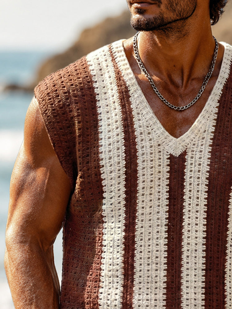 Casual Contrast Crochet Knit Tank Top