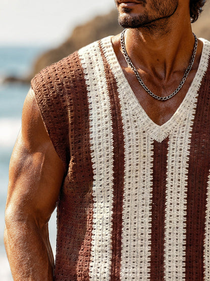 Casual Contrast Crochet Knit Tank Top