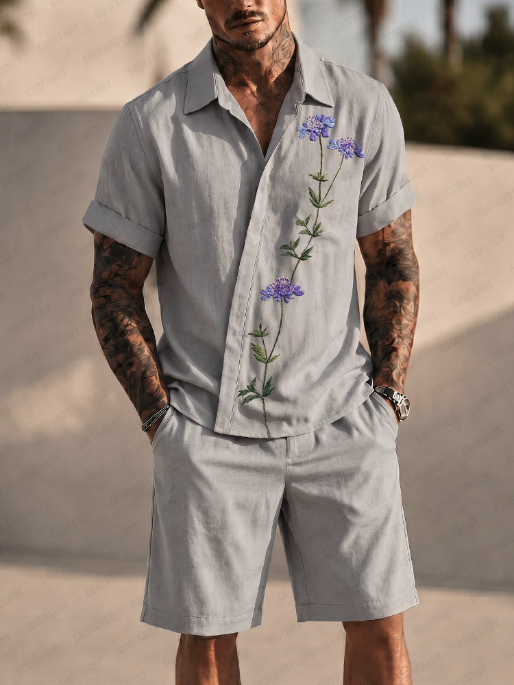 Resort Casual Embroidered Shirt and Shorts Set