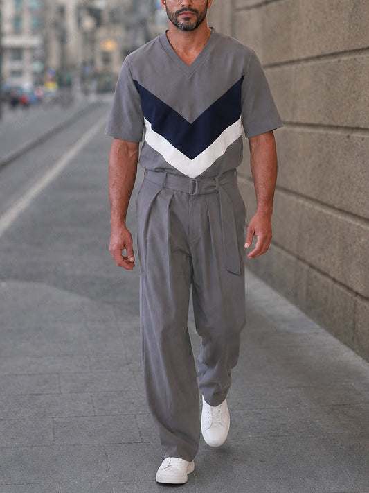 Casual Loose Color Block T-shirt Pants Sets