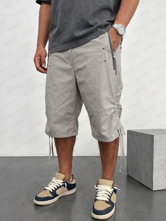 Versatile Cotton Drawstring Cargo Shorts with Zip Pockets