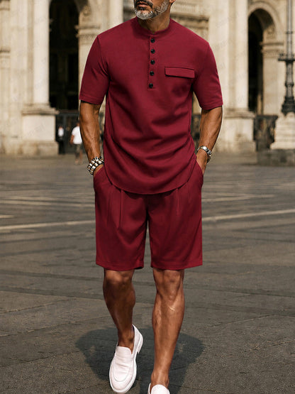 Urban Casual Button Up T-Shirt Shorts Set