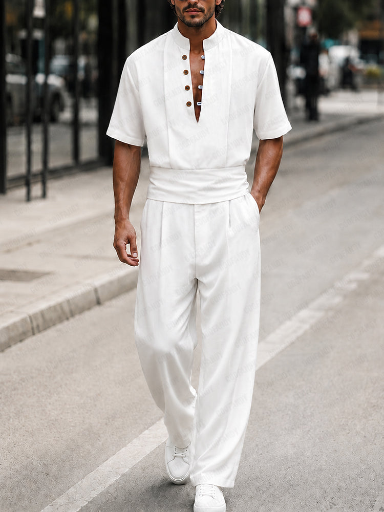 Modern Minimalist Half Placket Shirt Pants Set