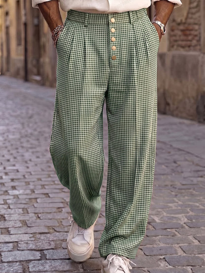 Urban Style Multi-Button Front Plaid Pants