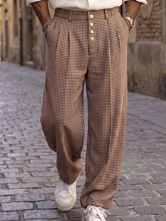 Urban Style Multi-Button Front Plaid Pants