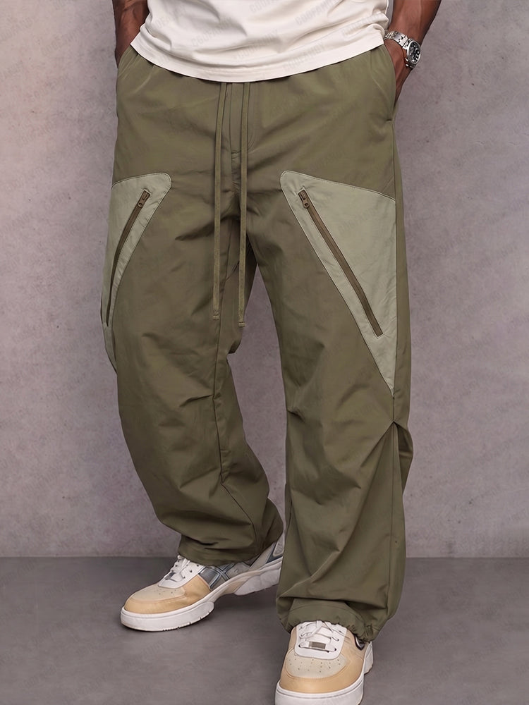 Versatile Utility Contrast Zipper Pockets Cargo Pants