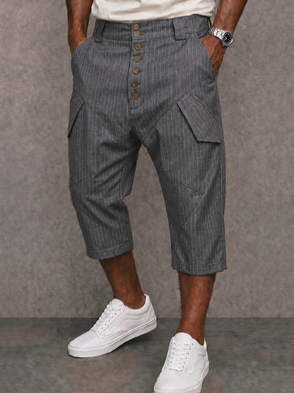 Utility Cargo Pockets Striped Capri Pants