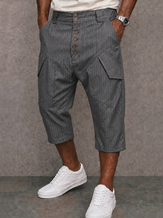 Utility Cargo Pockets Striped Capri Pants