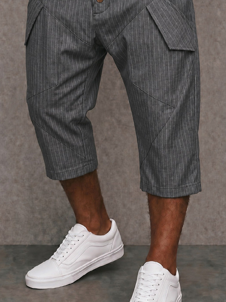 Utility Cargo Pockets Striped Capri Pants