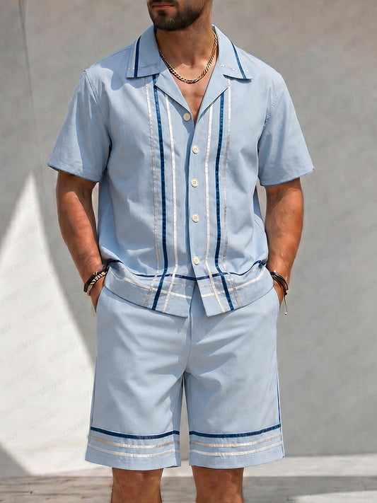 Vacation Summer Stripe Shirt Shorts Set
