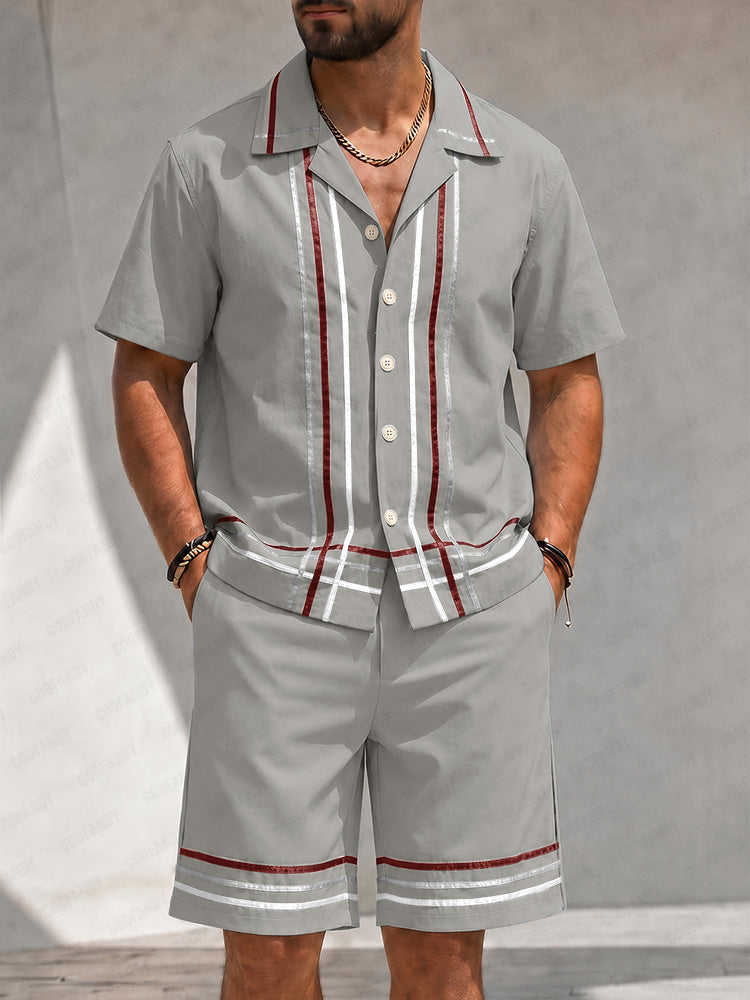 Vacation Summer Stripe Shirt Shorts Set