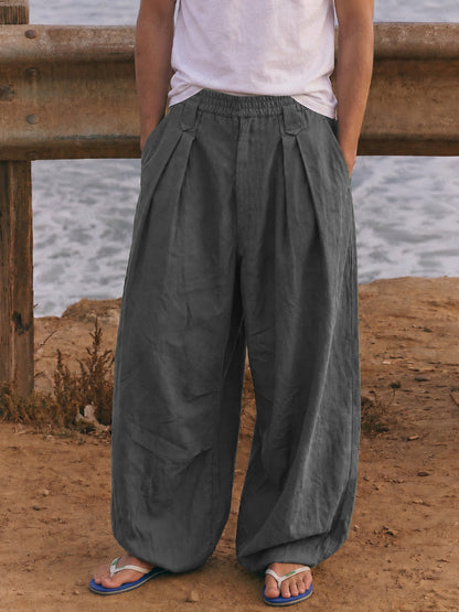 Comfy Loose Fit Wide-Leg Cotton Lantern Pants