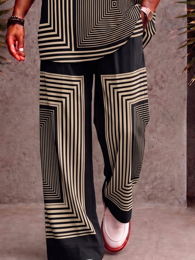 Casual Loose Printed V-Neck Top and Pants Set