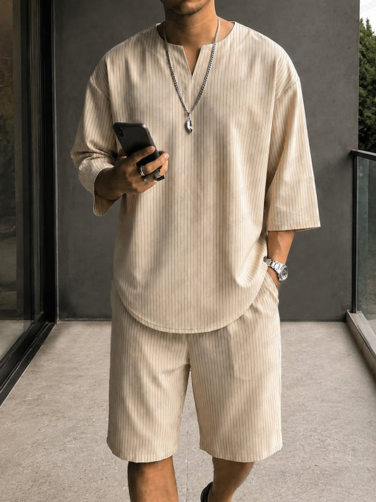 Casual Loose Fit Pinstripe Two Piece Set