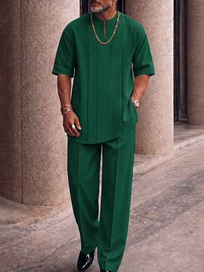 Smart Casual Pleated Front T-Shirt Pants Set