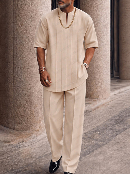 Smart Casual Pleated Front T-Shirt Pants Set