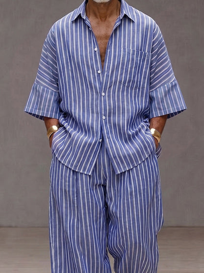 Chic Loose Fit Vertical Stripe Matching Set