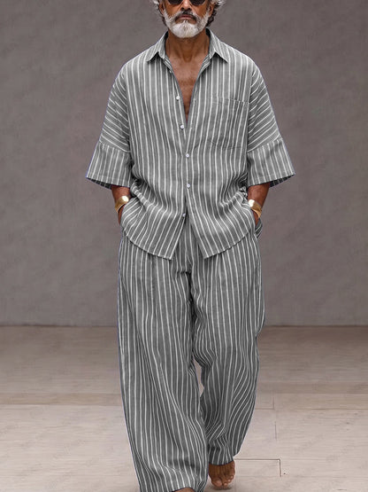 Chic Loose Fit Vertical Stripe Matching Set