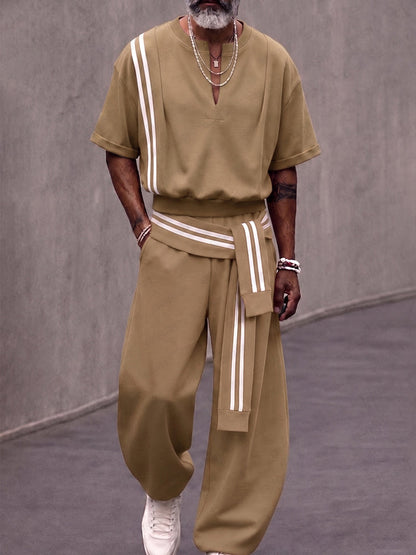 Fashion Sporty Contrast Color Stripe Matching Set