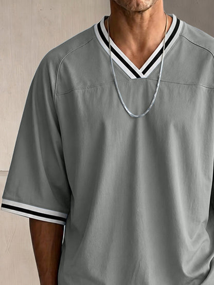Casual Contrast Striped Raglan Sleeve T-Shirt Set