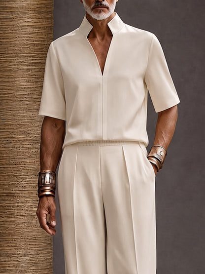 Refined Urban Stand Collar Top and Pants Set