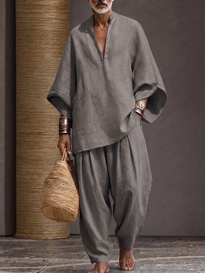 Casual 100% Cotton Oversized Tunic Top Pants Set