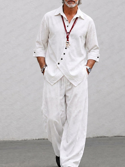 Unique Irregular Placket Shirt Pants Set