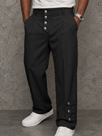 Casual Button Detail Straight-Leg Suit Pants