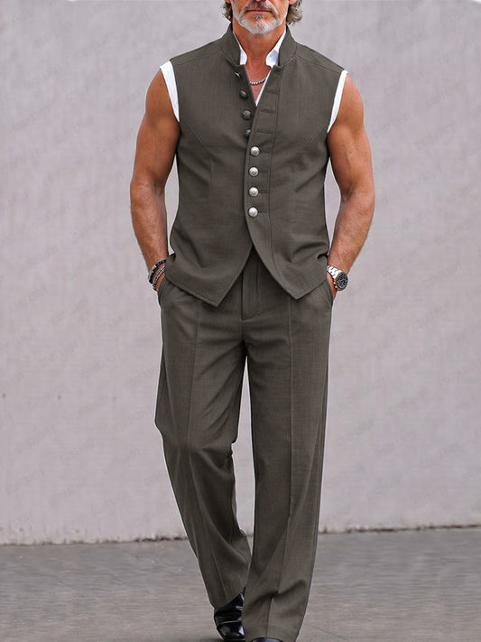 Modern Solid Color Suit Vest and Pants Set