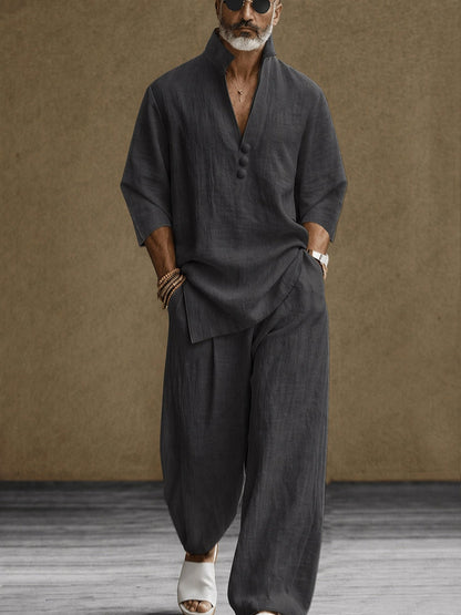 Minimalist 100% Cotton Side Slit Shirt and Pants Set