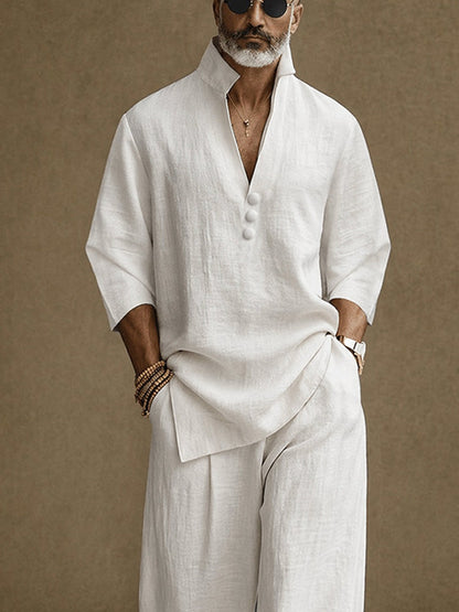 Minimalist 100% Cotton Side Slit Shirt and Pants Set