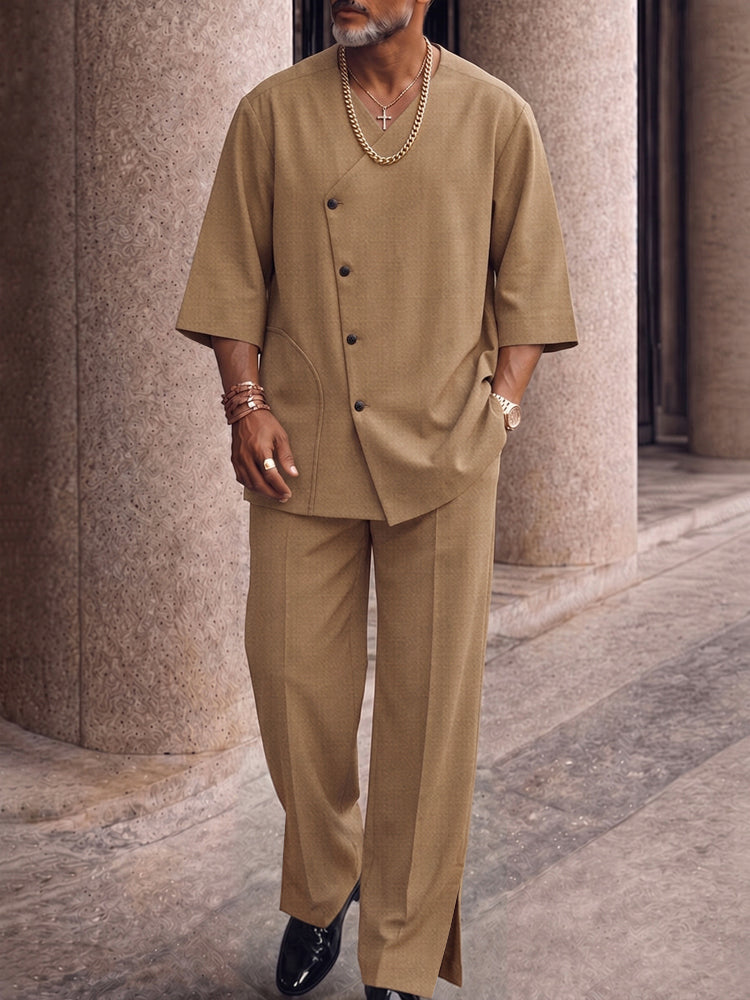 Smart Casual Button Down Shirt and Split Hem Pants Set