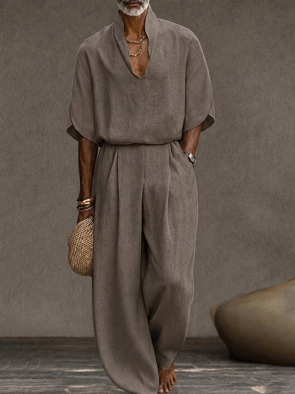 Leisure Designer Collar Shirt and Pants Set