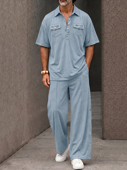 Streetwear Designer Double Pockets Polo Shirt Set