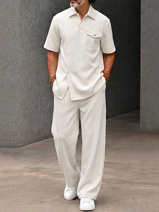 Urban Leisure Slit Hem Polo Shirt and Pants Set