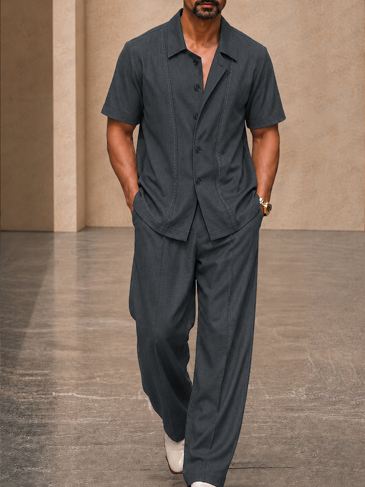 Contemporary Short Sleeve Shirt Wide Leg Pants Set