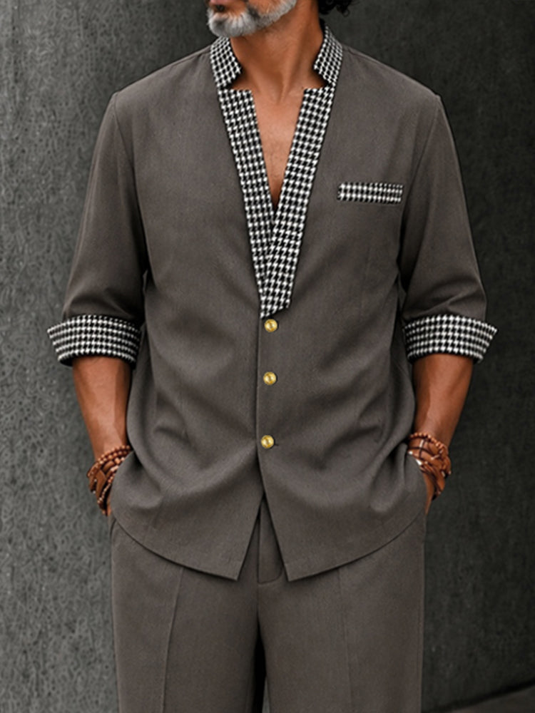 Smart Casual Houndstooth Splicing Matching Set