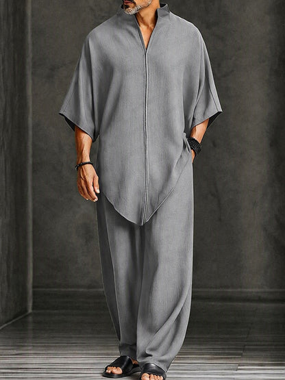Minimalist Loose Asymmetrical Hem T-Shirt Set