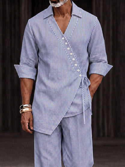 Artistic Tailoring Pinstripe Tie Waist Shirt Pants Set