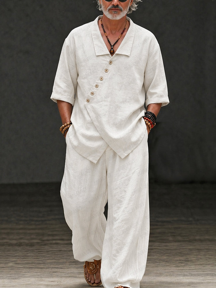 Minimalist Washed Cotton Shirt Pants Set