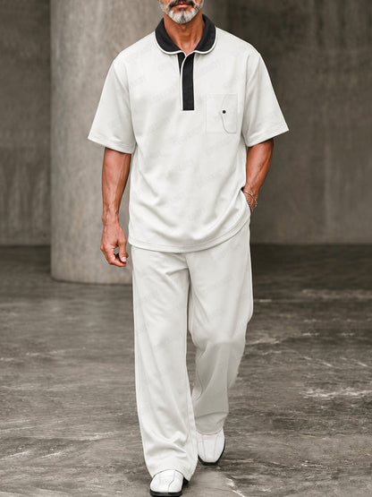 Comfort Luxury Contrast Collar Polo Pants Set