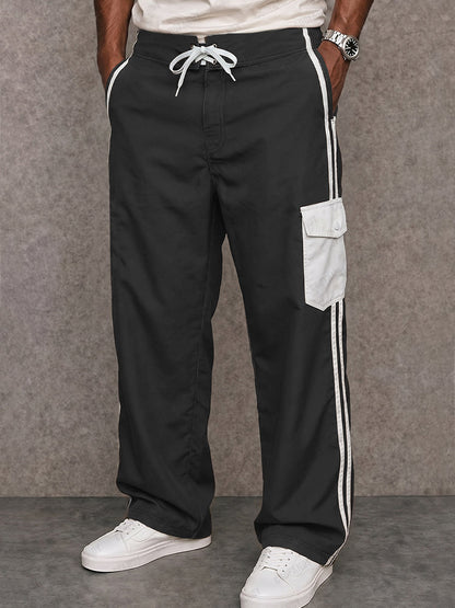 Sporty Contrast Color Cotton Drawstring Pants